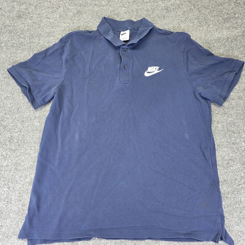 Nike Polo Shirt Men's Size Extra Large Navy Blue Big Swoosh Embroidered Y2K